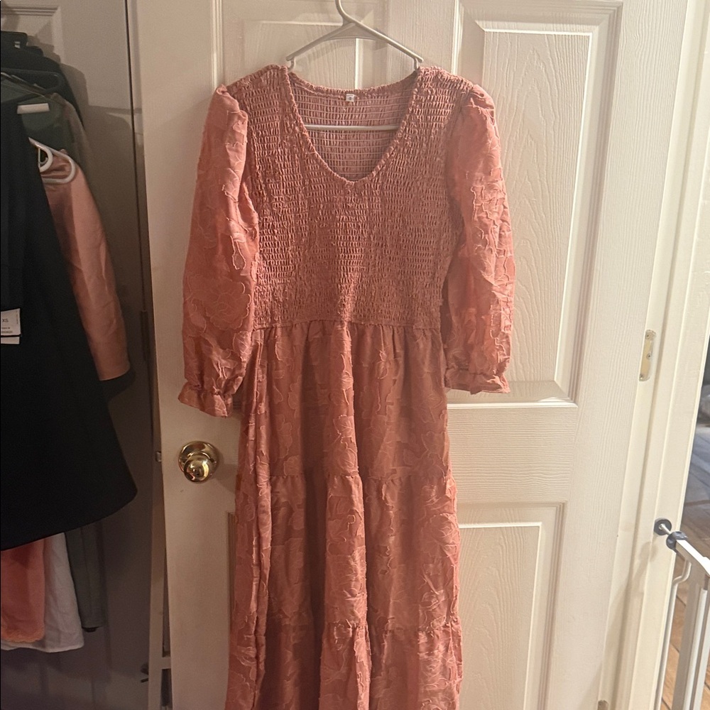Boutique 9 Dusty Rose Smocked V-Neck Maxi Dress